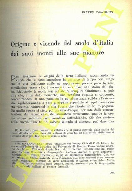 Origini e vicende del suolo d'Italia dai suoi monti alle sue pianure - Pietro Zangheri - copertina