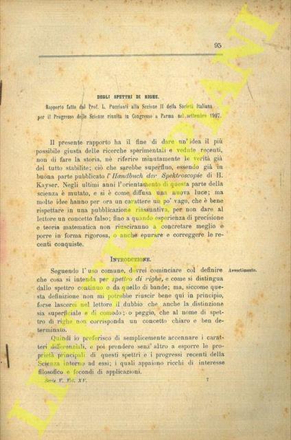 Degli spettri di righe - copertina