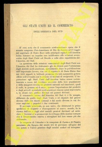 Gli Stati Uniti ed il commercio dell'America del Sud - copertina