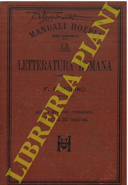 Letteratura romana. Quinta edizione in parte rifatta - Felice Ramorino - copertina