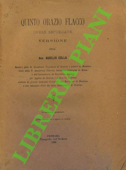Opere espurgate, vers. di A. Colla - Orazio - copertina