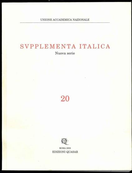 Supplementa italica. Nuova serie n. 20. Venusia - copertina