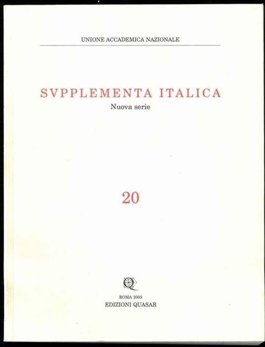 Supplementa italica. Nuova serie n. 20. Venusia - copertina