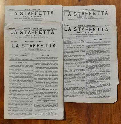 La Staffetta della Sera. Giornale politico quotidiano delle ultime notizie con telegrammi particolari. Sei numeri del giugno 1866 - copertina