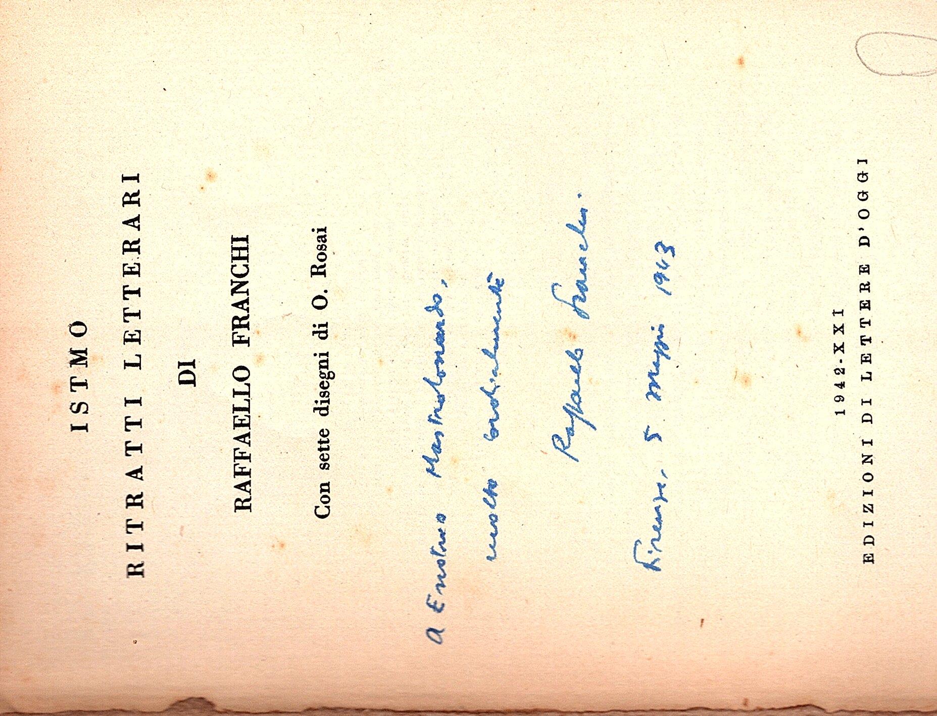 Istmo ritratti letterari, con sette disegni di O. Rosai