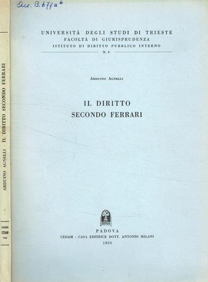Il diritto secondo ferrari - Arduino Agnelli - copertina