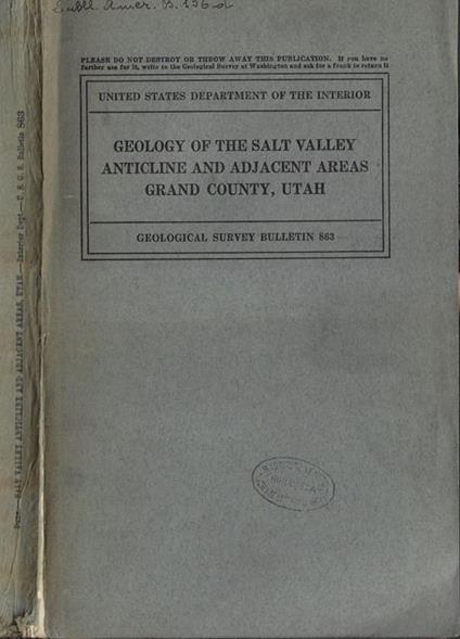 Geology of the salt valley anticline and adjacent areas grand county, Utah - copertina