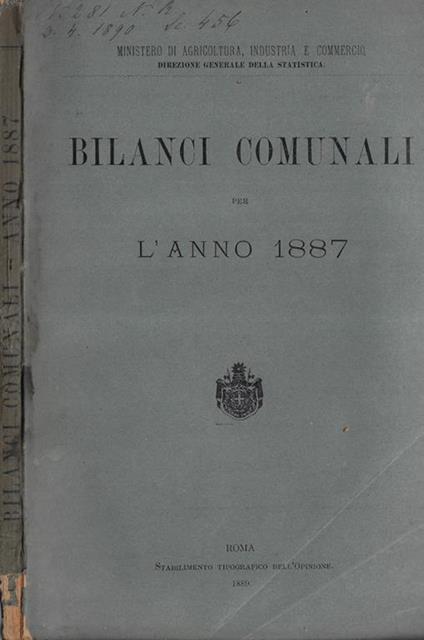 Bilanci comunali per l'anno 1887 - copertina