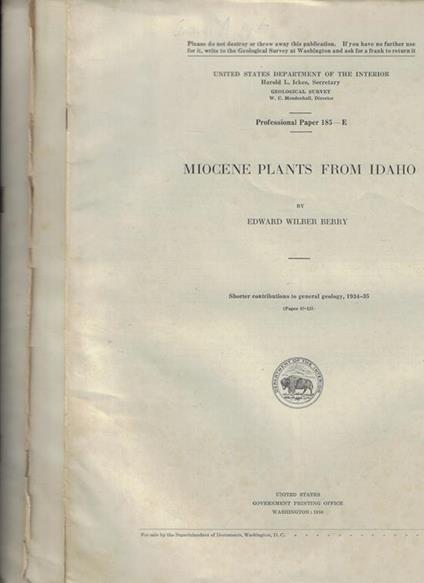 Geological Survey Professional Paper n. 185 E-F-G - copertina