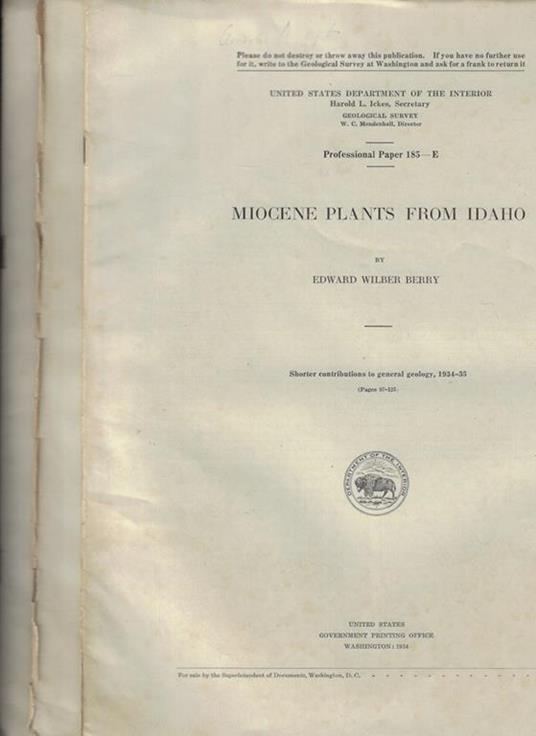 Geological Survey Professional Paper n. 185 E-F-G - copertina