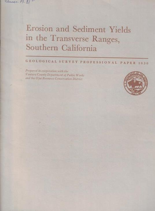 Erosion and Sediment Yields in the Transverse Ranges, Southern California - copertina