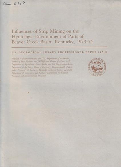 Influences of Strip Mining on the Hydrologic Environment of Parts of Beaver Creek Basin, Kentucky, 1973-74 (427 D) - copertina