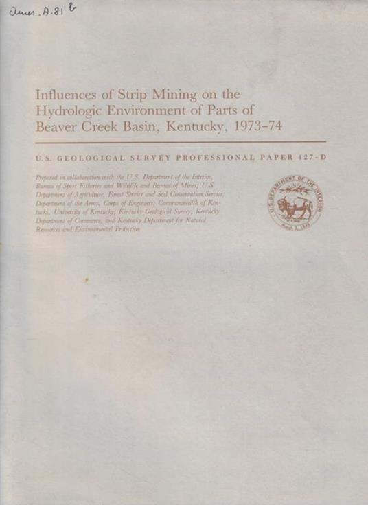 Influences of Strip Mining on the Hydrologic Environment of Parts of Beaver Creek Basin, Kentucky, 1973-74 (427 D) - copertina