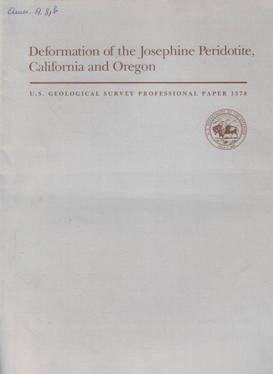 Deformation of the Josephine Peridotite, California and Oregon - copertina