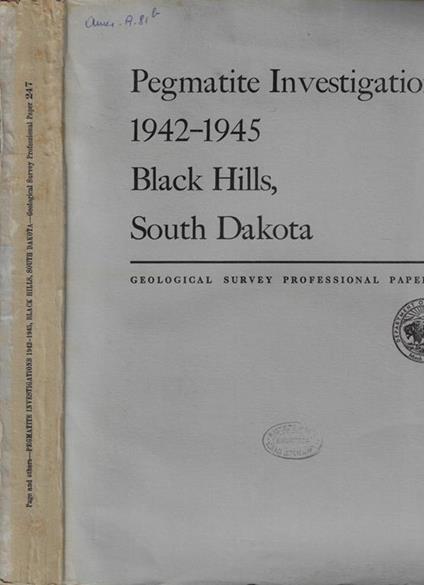 Pegmatite Investigations 1942-1945 Black Hills, South Dakota - copertina