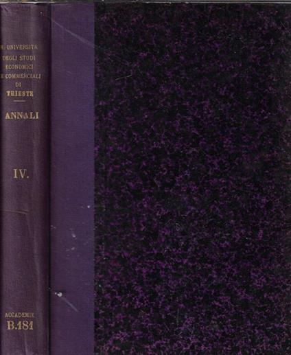 Annali della R. Università degli studi economici e commerciali di Trieste Vol. IV 1932 - copertina