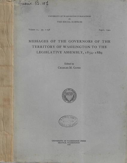 Messages of the governors of the territory of Washington to the legislative assembly, 1854-1889 - copertina