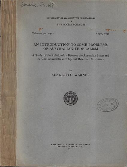 An introduction to some problems of Australian federalism - copertina