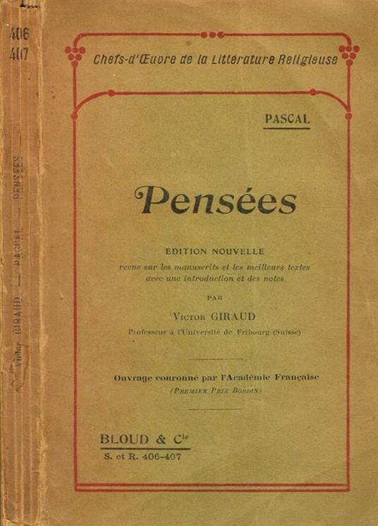 Pensees - Pascal - copertina