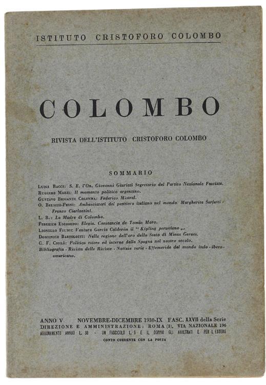 COLOMBO - Rivista dell'Istituto Cristoforo Colombo. Anno V - Novembre-Dicembre 1930 - copertina