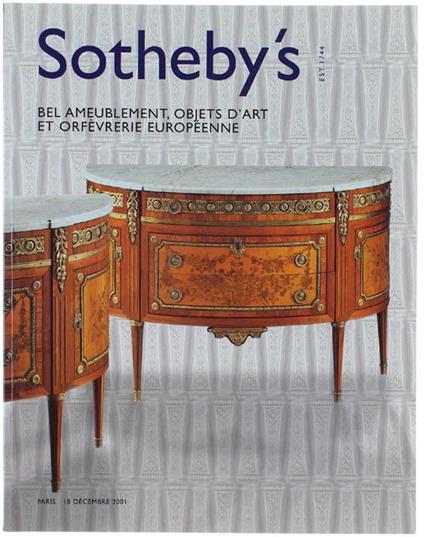 BEL AMEUBLEMENT, OBJETS D'ART ET ORFEVRERIE EUROPEENNE. Paris, 18 Décembre 2001 - copertina