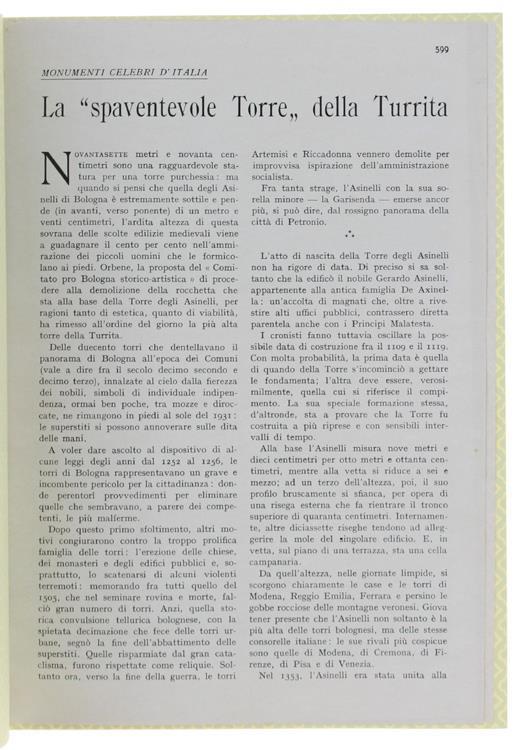 La "SPAVENTEVOLE TORRE" DELLA TURRITA. Monumenti celebri d'Italia - copertina