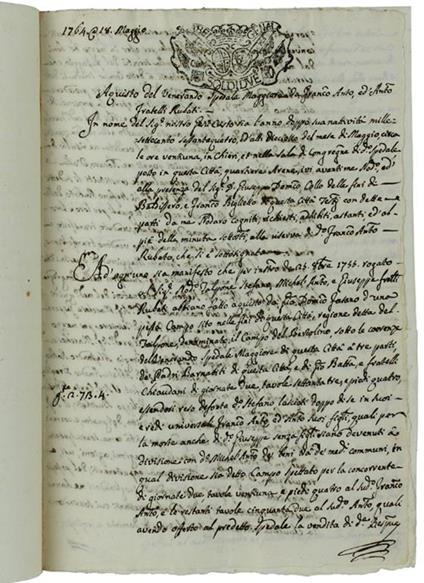 MANOSCRITTO: ATTO NOTARILE - Chieri 1764. - copertina