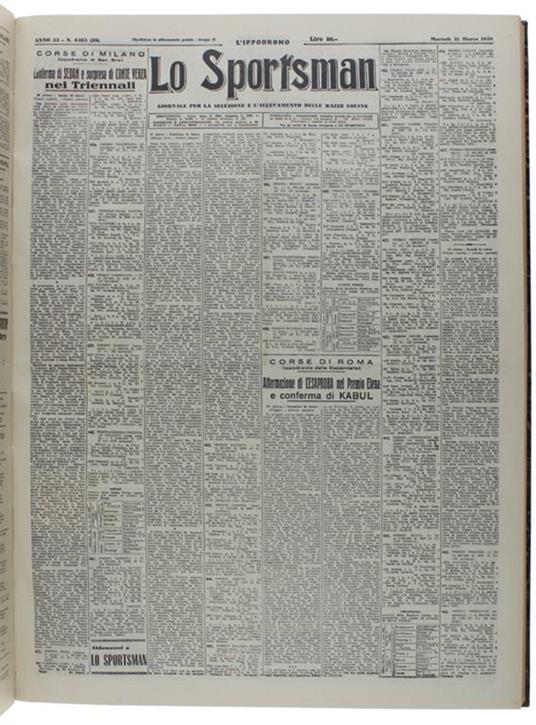 Lo SPORTSMAN - l'Ippodtomo. Anno 1959 completo. Giornale per la selezione e l'allevamento delle razze equine - copertina