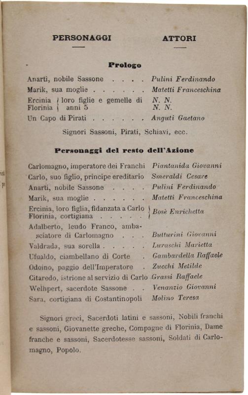 Le DUE GEMELLE. Azione coreografica in un prologo e 6 atti del coreografo Antonio Pallerini, con Musica del Maestro Amilcare Ponchielli, da rappresentarsi al Teatro Regio di Torino nella stagione di Carneval-Quaresima 1874-75
