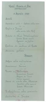 MENU MANOSCRITTO SU CARTA USO PERGAMENA - Courmayeur, Hotel Cresta et Roc, 15 Agosto 1980.