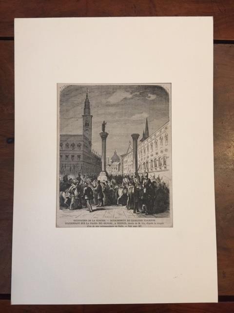 Occupation de la Vénétie. Détachement de la cavalerie italienne stationnant sur la Piazza dei Signori, à Vicence; dessin de M. Lix, d'aprés le croquis d'un de nos correspondant en Italie [Piazza dei Signori a Vicenza] - copertina