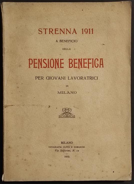 Strenna 1911 - Pensione Benefica per Giovani Lavoratrici in Milano - copertina