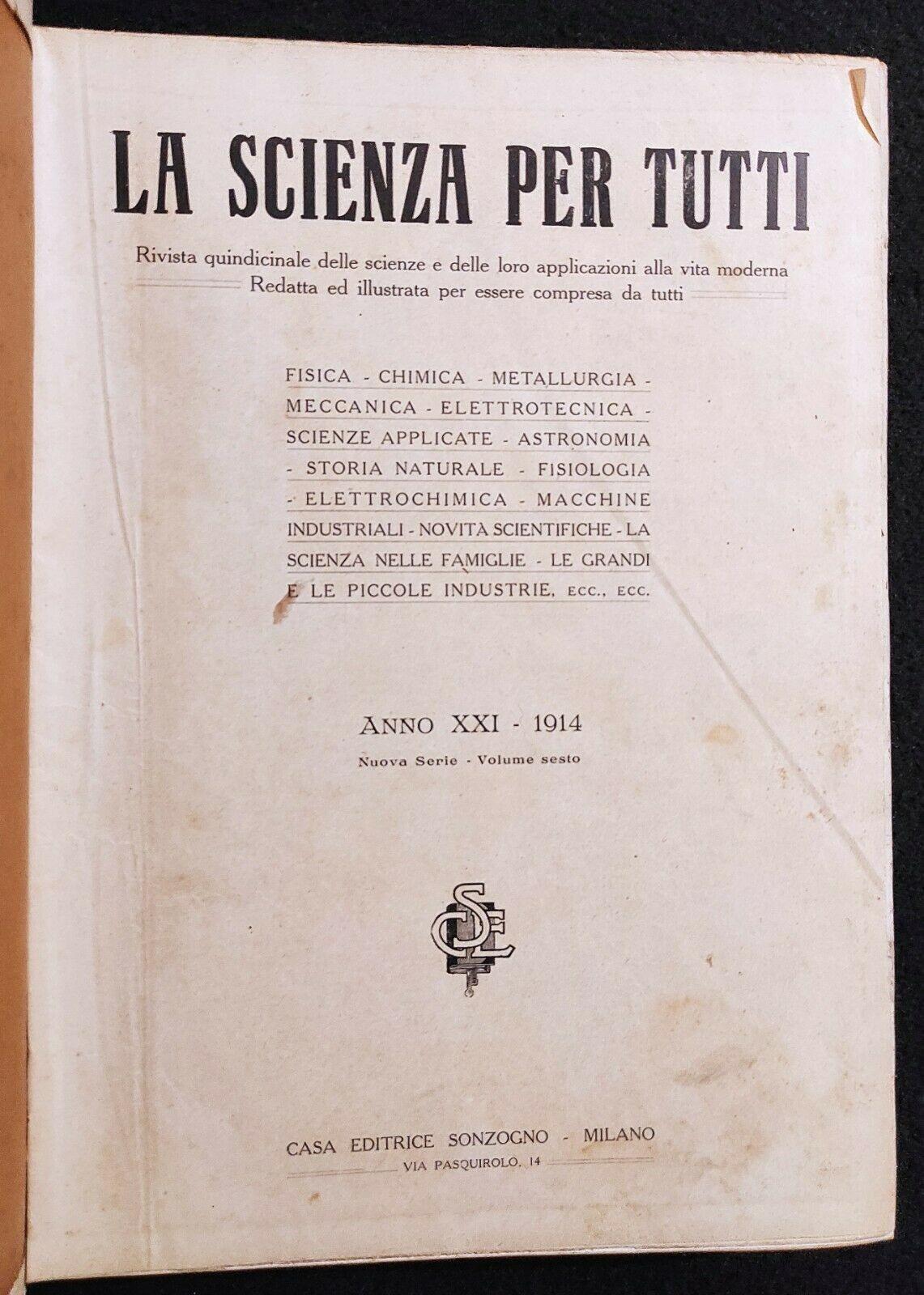 La Scienza per Tutti - Anno 1914 - Volume VI - 24 Numeri Rilegati -Ed. Sonzogno