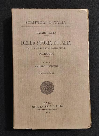 Scrittori d'Italia - Della Storia d'Italia - Balbo - Laterza - 1914 - Vol II - Cesare Balbo - copertina