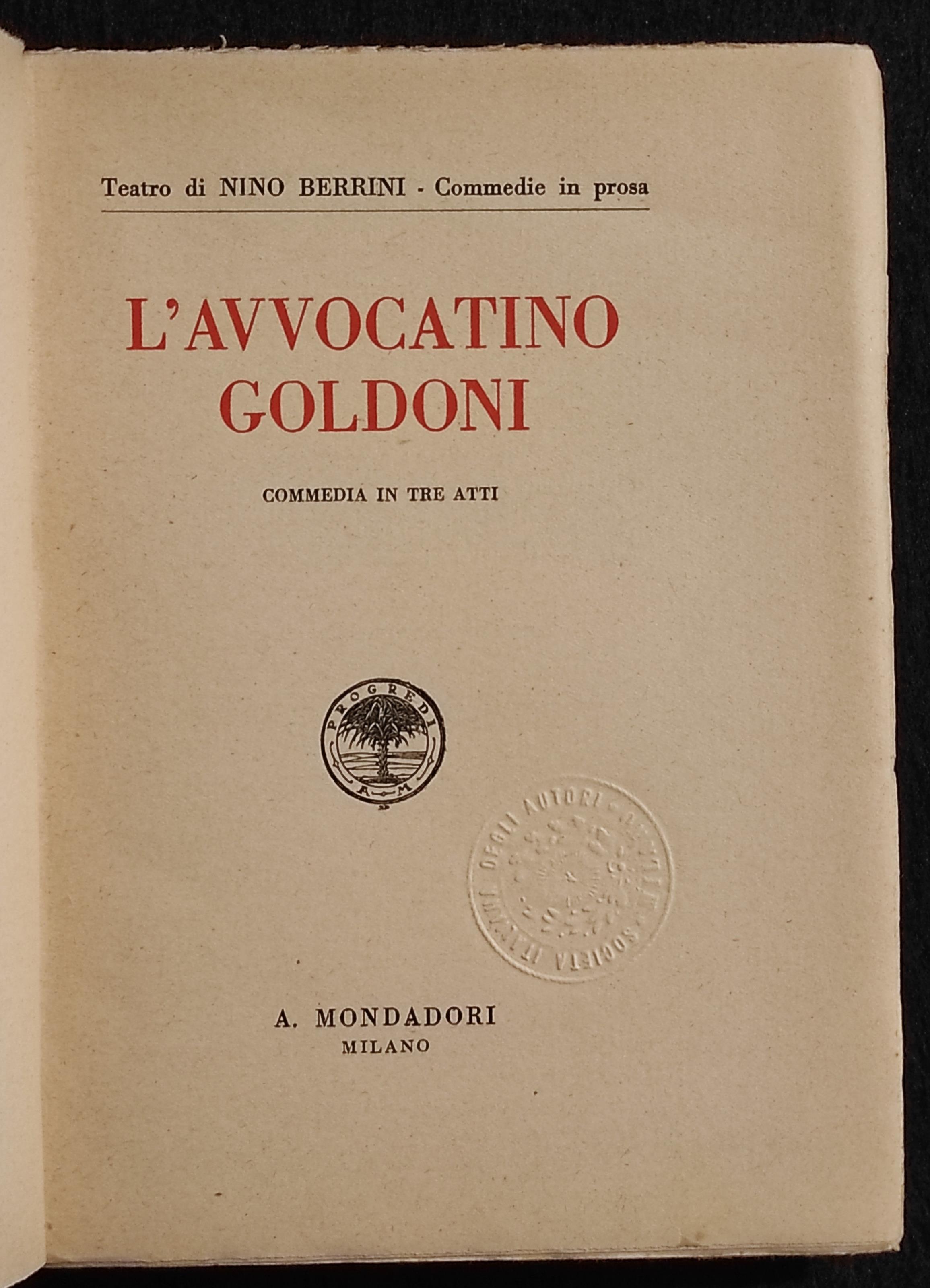 L' Avvocatino Goldoni - N. Berrini - Mondadori - 1926