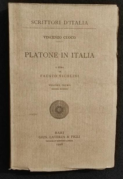 Scrittori d'Italia - Platone in Italia - Cuoco - Laterza - 1928 - Vol I Sec. Ed - Vincenzo Cuoco - copertina