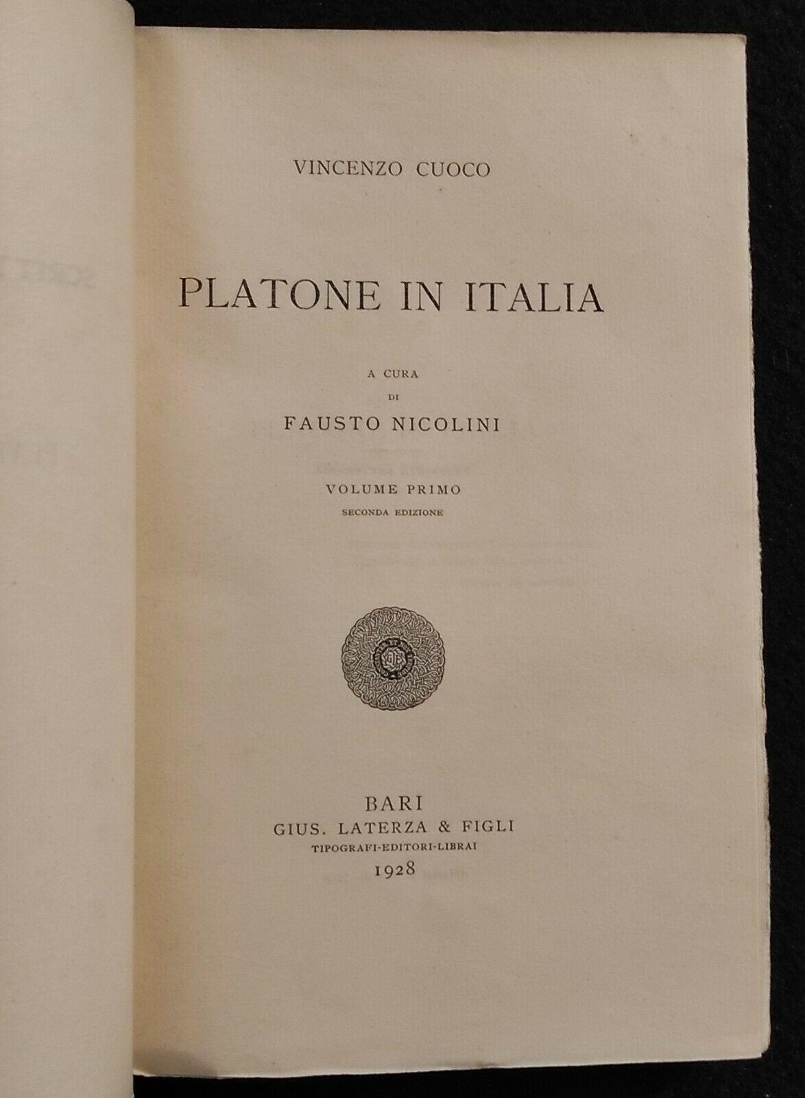 Scrittori d'Italia - Platone in Italia - Cuoco - Laterza - 1928 - Vol I Sec. Ed
