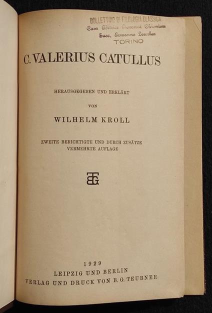 C. Valerius Catullus - B.G. Teubner - 1929 - copertina