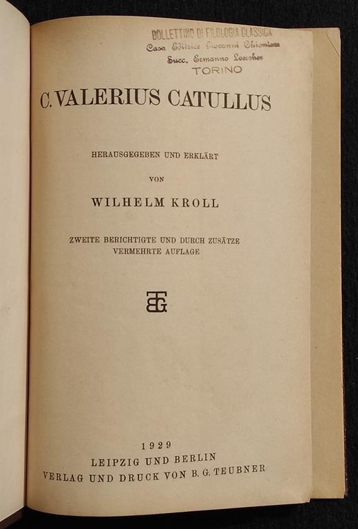 C. Valerius Catullus - B.G. Teubner - 1929 - copertina