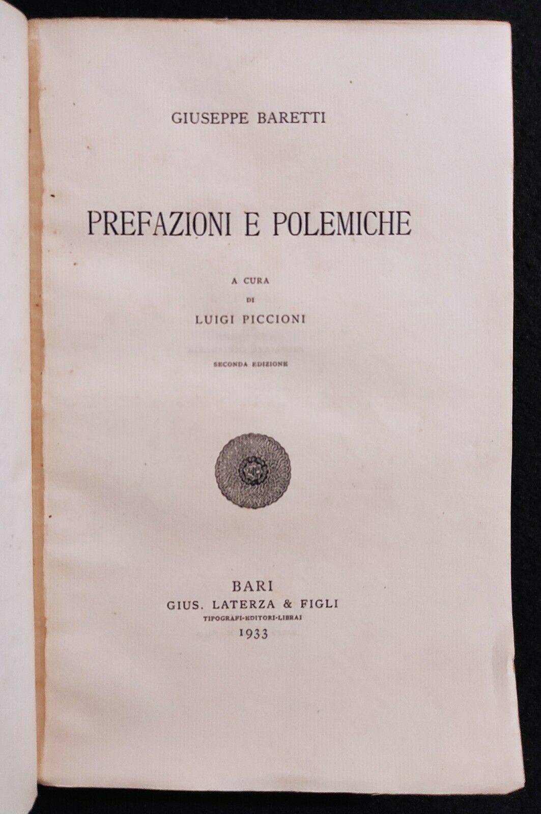 Scrittori d'Italia - Prefazioni e Polemiche - Baretti - Laterza - 1933