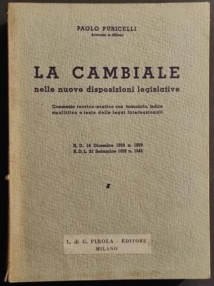 La Cambiale - P. Puricelli - Ed. G. Pirola - 1933 - copertina
