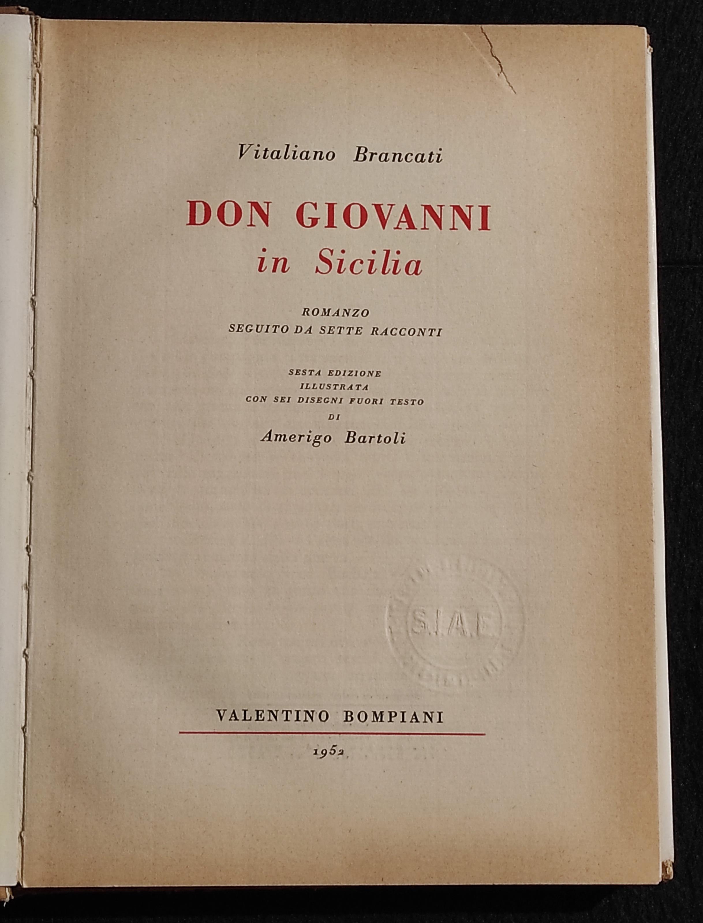 Don Giovanni in Sicilia - V. Brancati - Ed. Bompiani - 1952