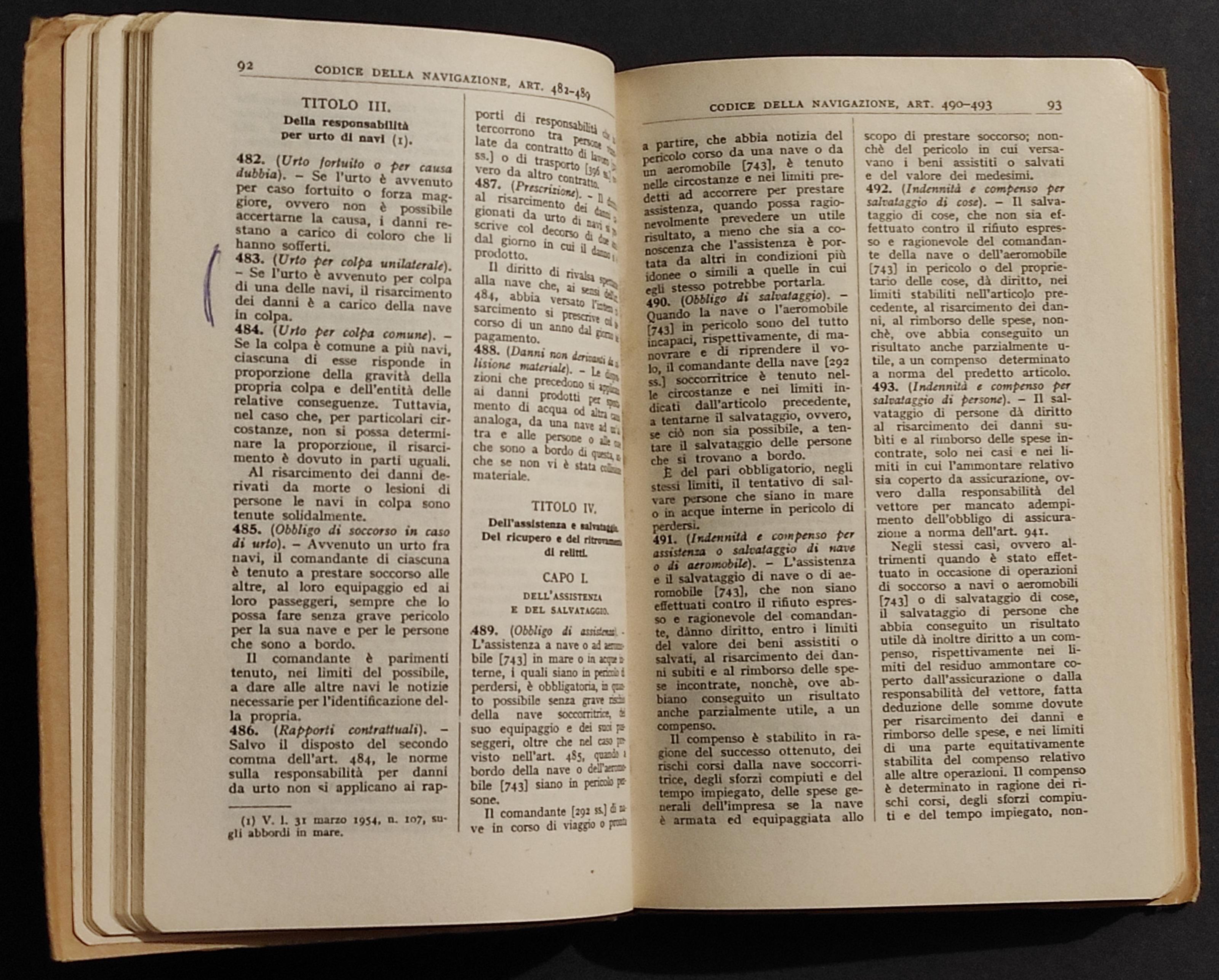 Codice della Navigazione - M. Fragali - Ed. Giuffrè - 1964