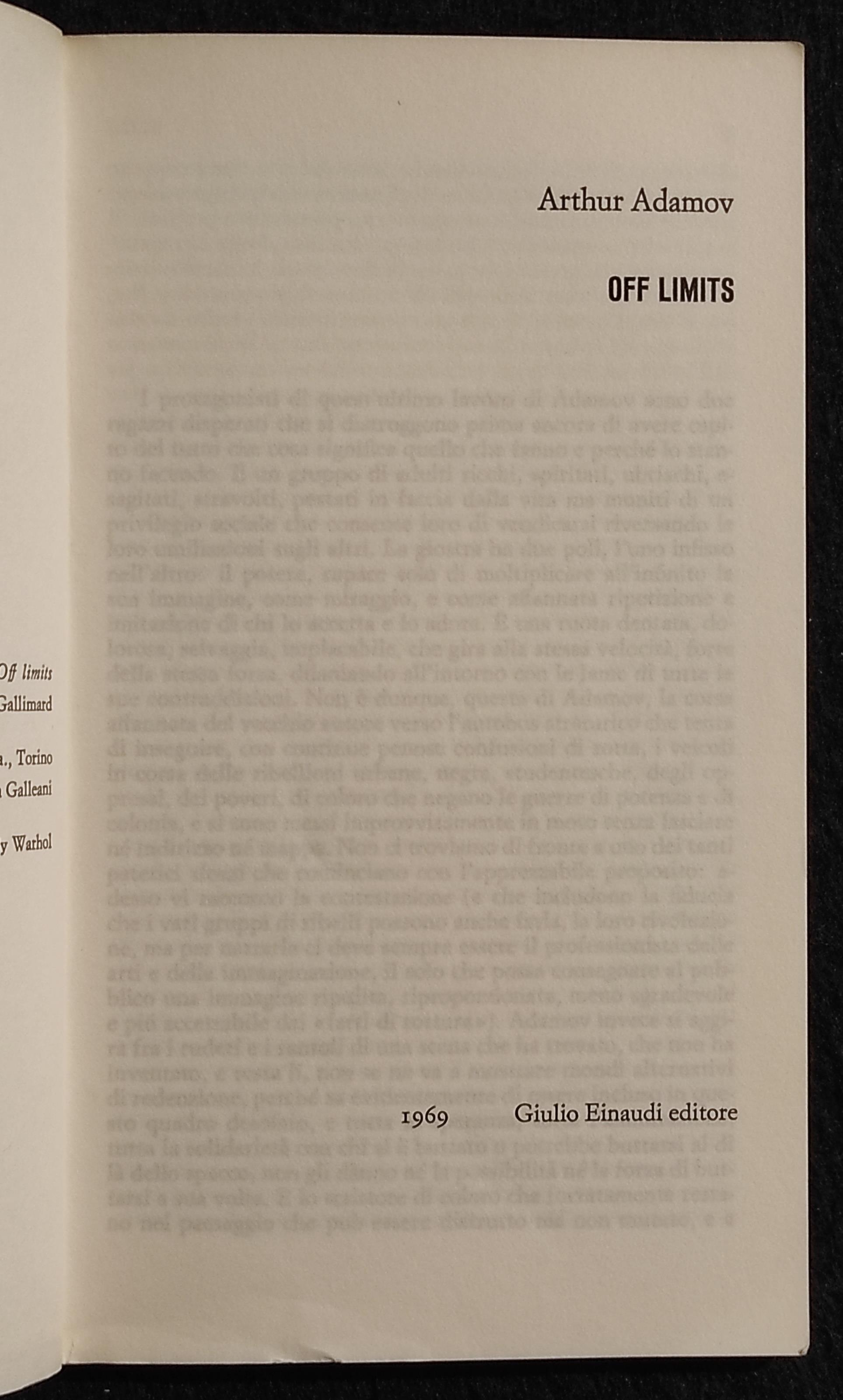 Off Limits - A. Adamov - Ed. Einaudi - 1969