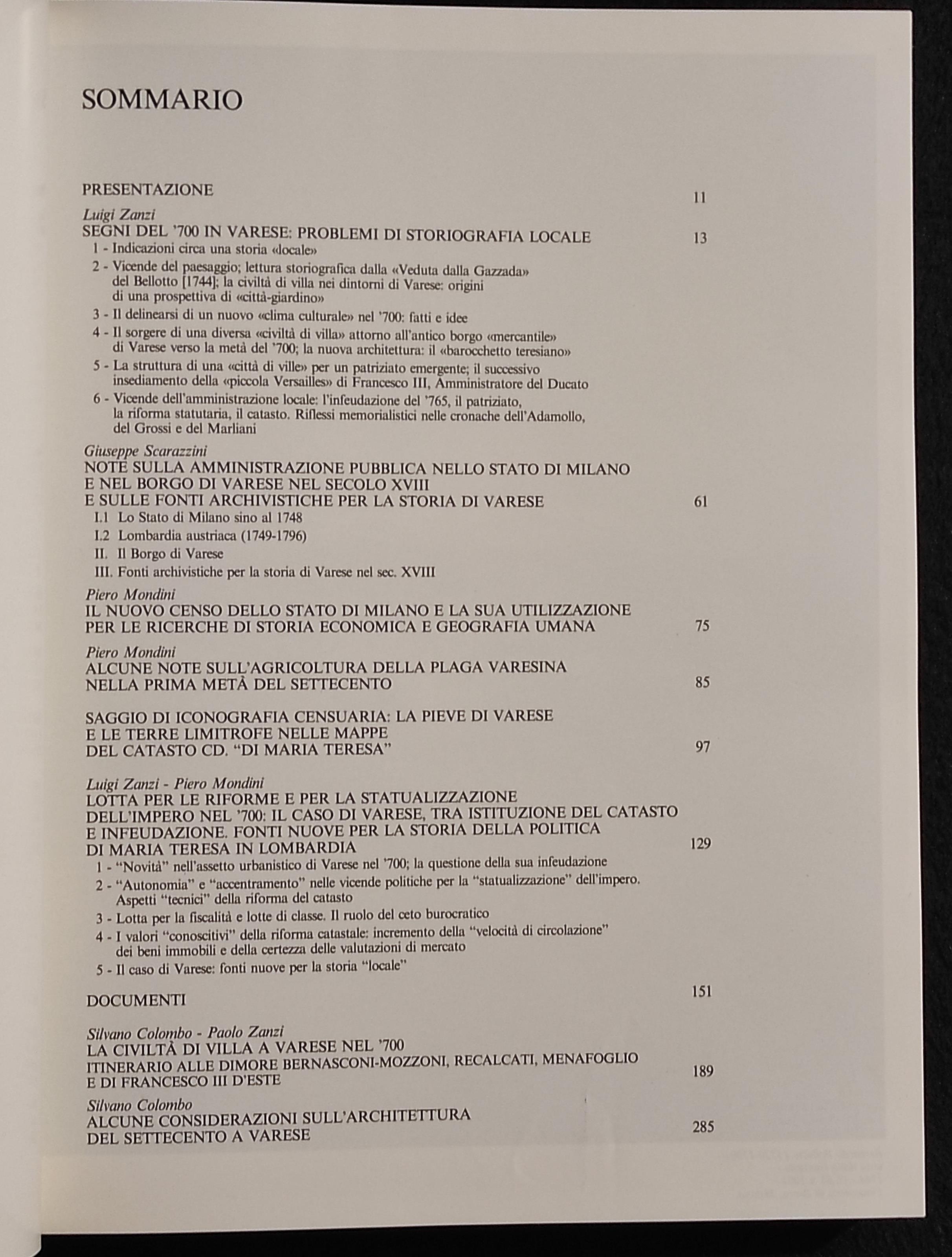 Segni del '700 in Varese - Credito Varesino - 1981