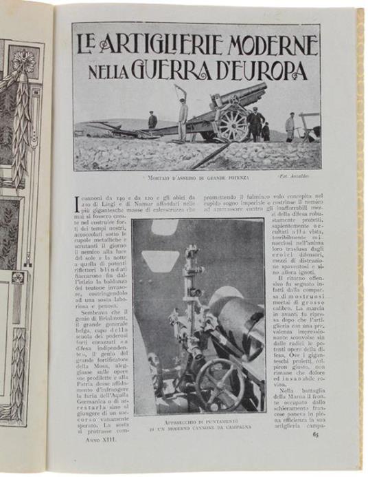 Le Artiglierie Moderne Nella Guerra D'europa. Estratto Da Il Secolo Xx - Novembre 1914 - Johns Capitano - copertina