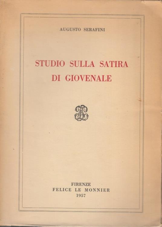 Studio sulla satira di Giovenale - Augusto Serafini - copertina