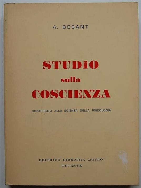 Studio Sulla Coscienza. Contributo Allo Studio Della Psicologia - copertina