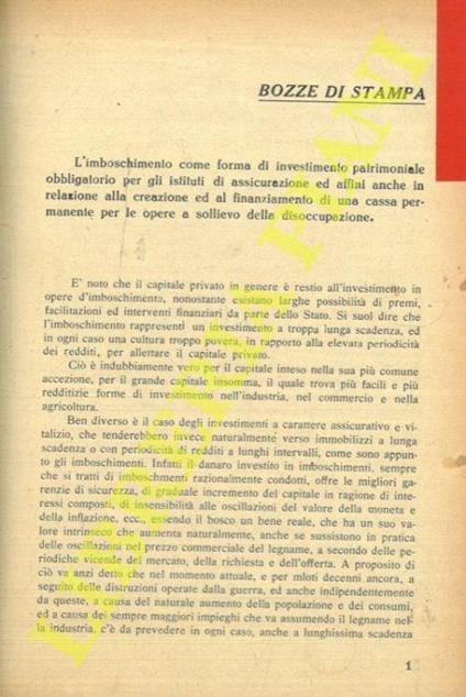 L' imboschimento come forma di investimento patrimoniale obbligatorio per gli istituti di assicurazione ed affini anche in relazione alla creazione ed al finanziamento di una cassa permanente per le opere a sollievo della disoccupazione - Mario Basile - copertina