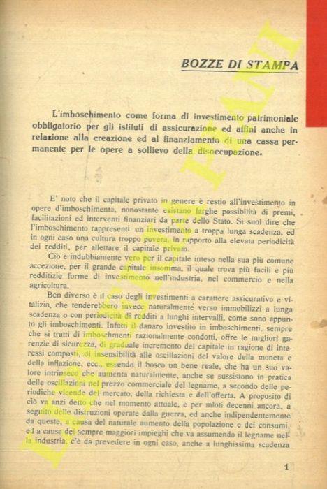 L' imboschimento come forma di investimento patrimoniale obbligatorio per gli istituti di assicurazione ed affini anche in relazione alla creazione ed al finanziamento di una cassa permanente per le opere a sollievo della disoccupazione - Mario Basile - copertina
